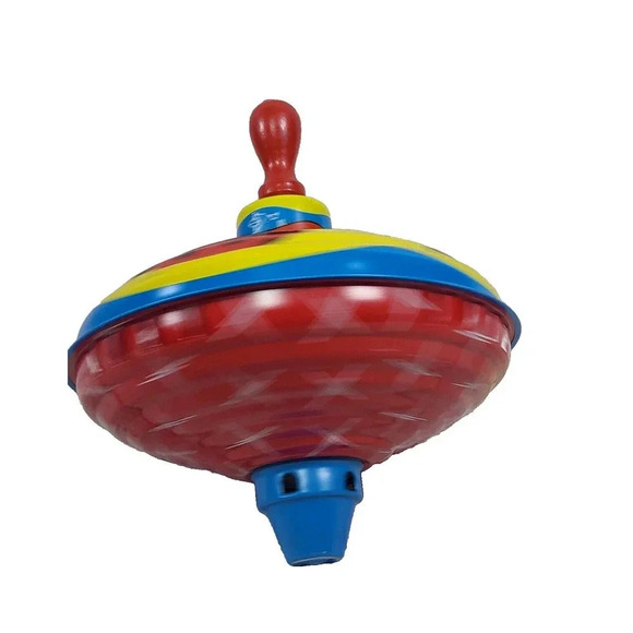 Vintage Lorenz Bolz Zirndorf Tin Spinning Top Ladybugs Yellow Red Blue Germany - Picture 3 of 7